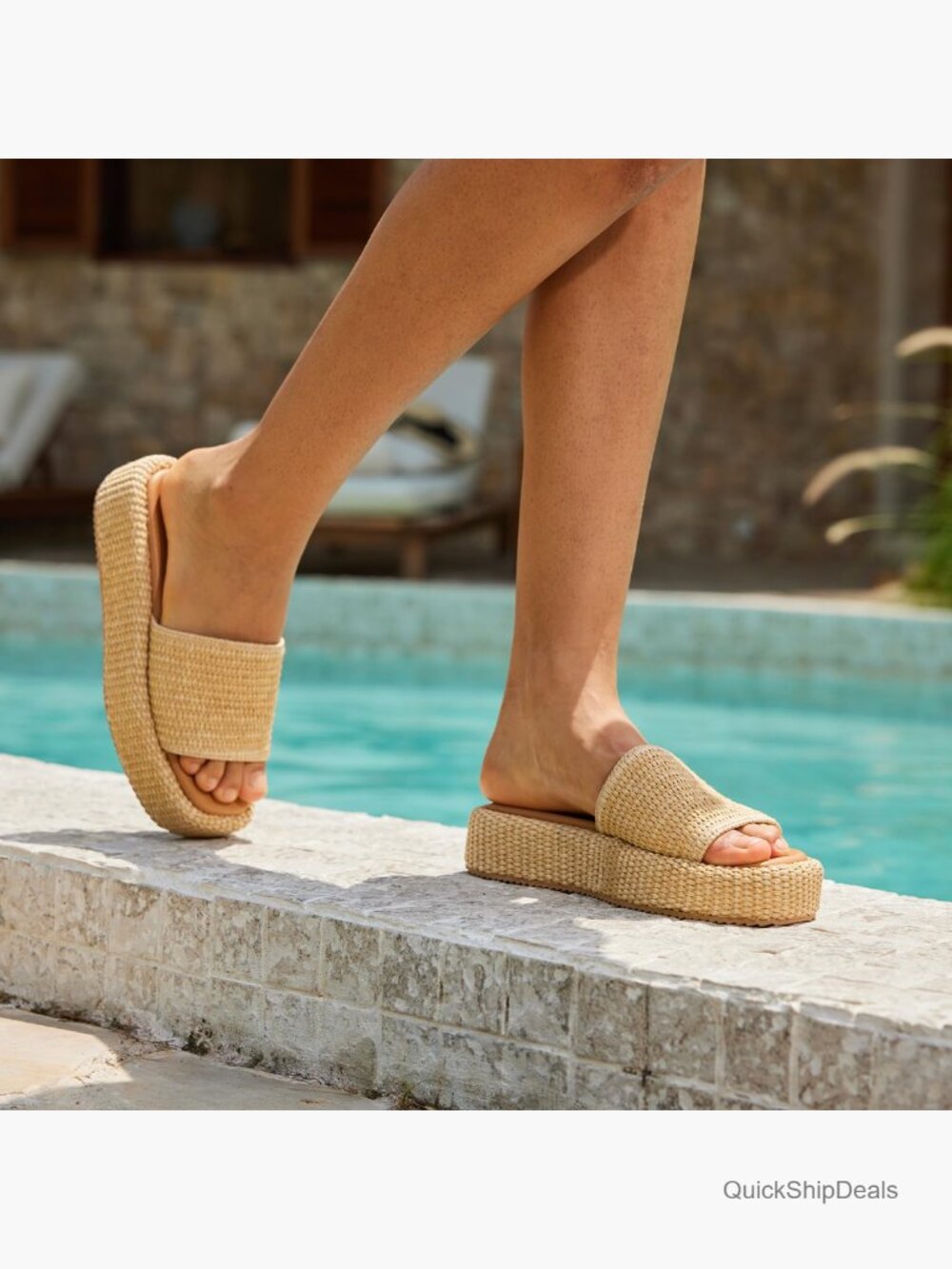 Platform Espadrille Sandals, Woven Straw Flatform Slides, Comfortable Walking - Picture 7 of 7